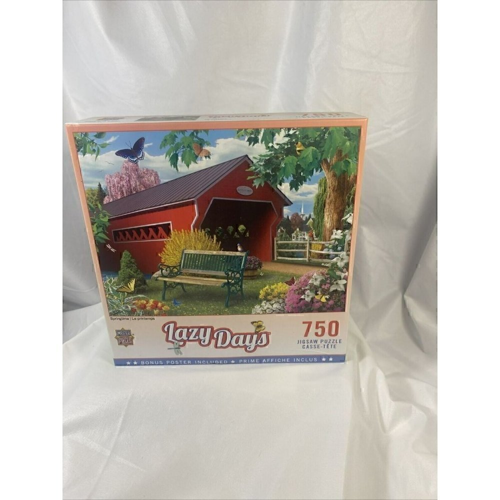 Masterpieces LAZY DAYS SPRINGTIME 750 piece jigsaw puzzle‎ Red Barn Country NIB